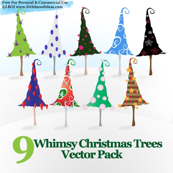 9 Whimsy Christmas Trees vector Pack EPS