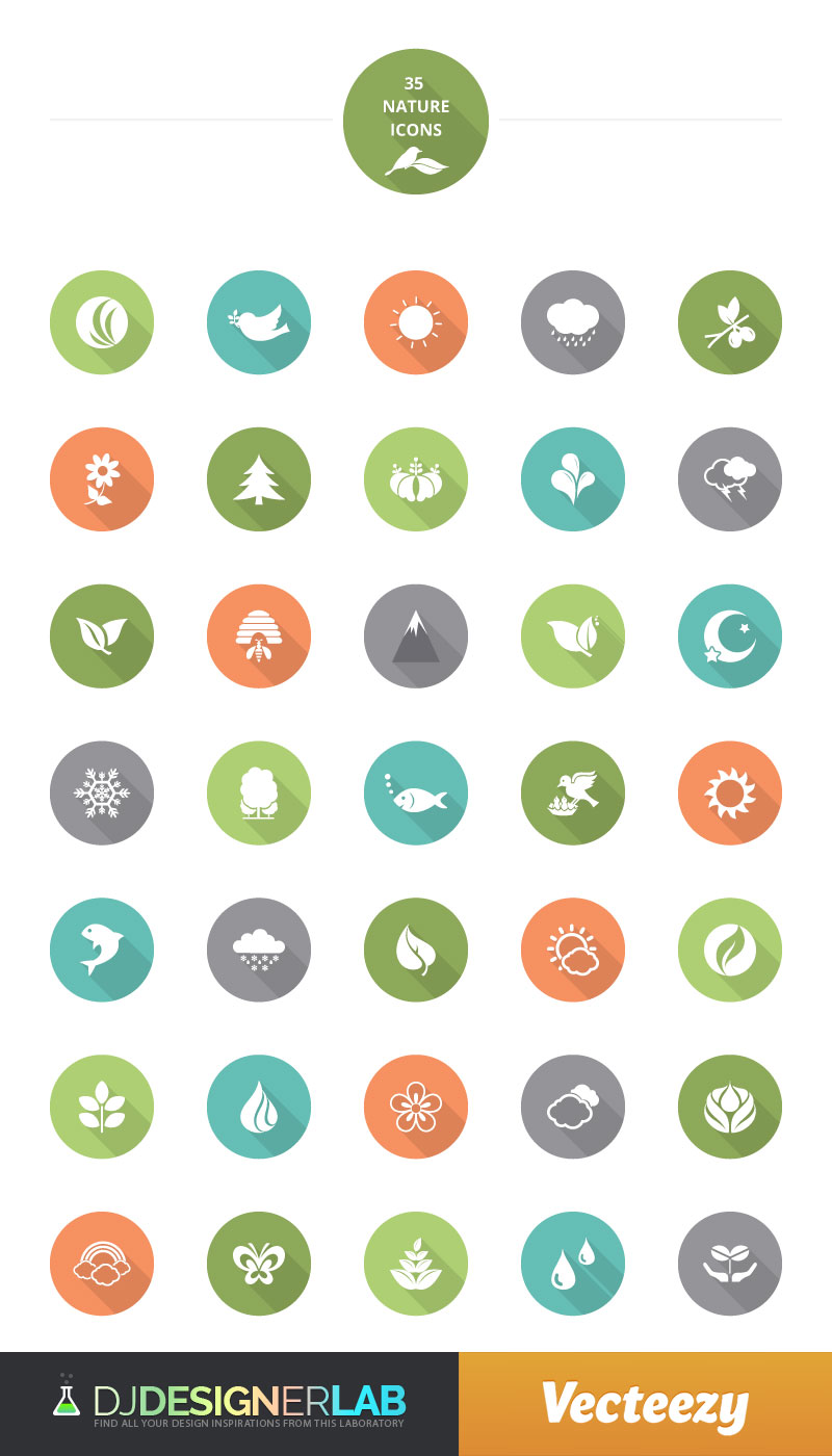 Flat Colorful Nature Free Vector Icon Set
